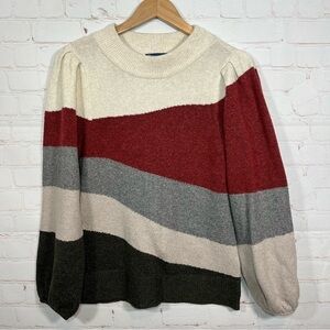 Democracy Sweater Womens Size Small Beige Striped Mock Neck Pullover